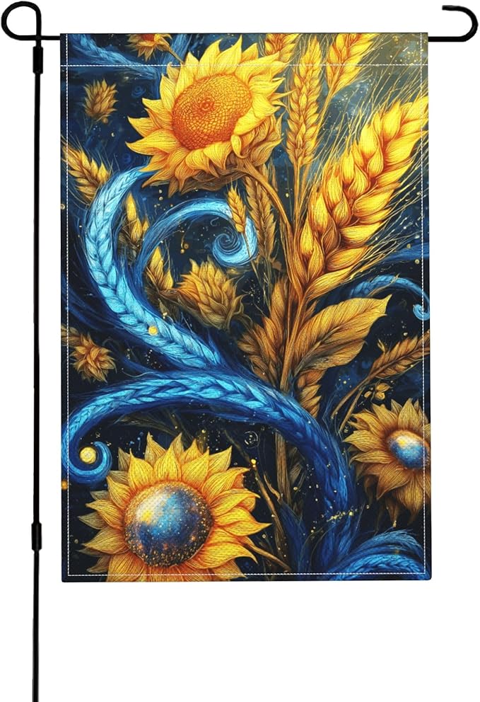 Wheat Ears Sunflower Garden Flag Seasonal Double Sided 12 x 18 Inch Small Yard Flag for Indoor Outdoor Decor Holiday All Seasons