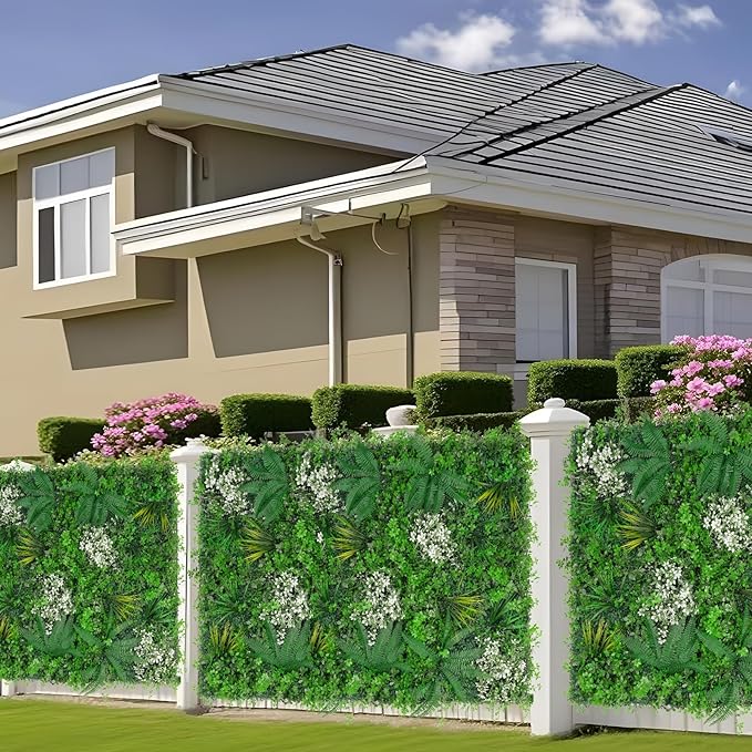Grooy 20"X20" Artificial Grass Wall, 8PCS Boxwood Panels UV-Protected Faux Grass Backdrop Wall,Greenery Privacy Hedge Screen for Outdoor Garden Patio, Indoor Party Balcony Fence Decor