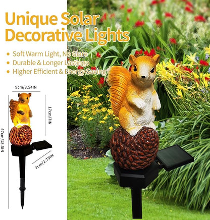 QH & Garden Solar Outdoor Lights Squirrel Garden Statues Decor，Resin Squirrel Solar Light Birthday Gifts for Mom- Waterproof Cute Animal Figurine Lights for Balcony, Yard, Lawn, Pathway, Walkway