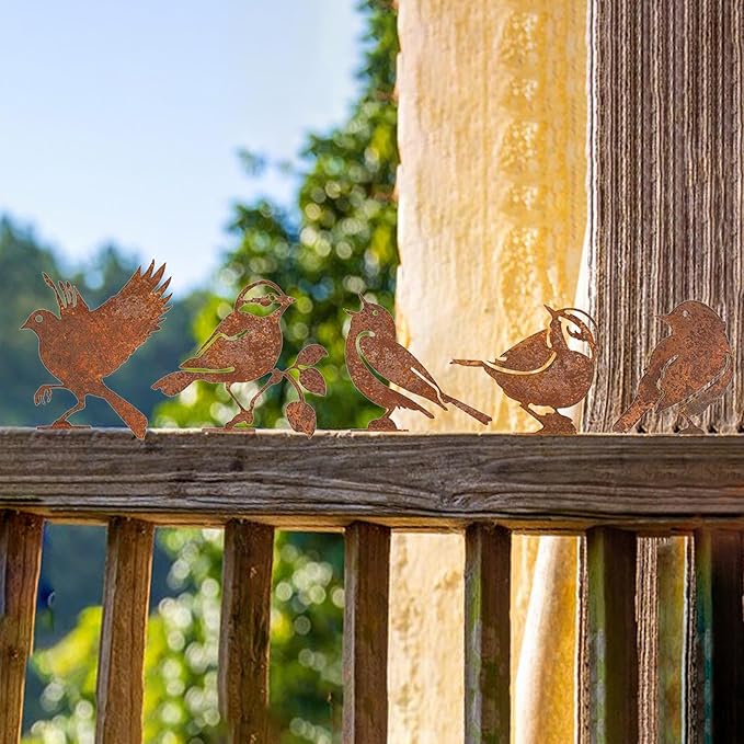 5X Iron Bird Decoration Metal Gardening Ornaments Photo Props Yard Adornment Bird Ornaments for Fences Patio Decor, Style A