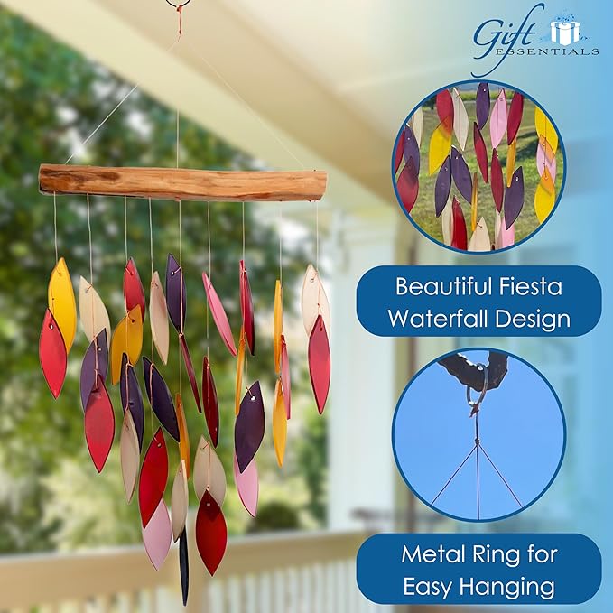 Blue Handworks Fiesta Waterfall Glass and Driftwood Chime, Sandblasted Glass and Found Wood Handcrafted Wind Chime