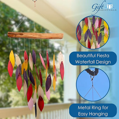 Blue Handworks Fiesta Waterfall Glass and Driftwood Chime, Sandblasted Glass and Found Wood Handcrafted Wind Chime