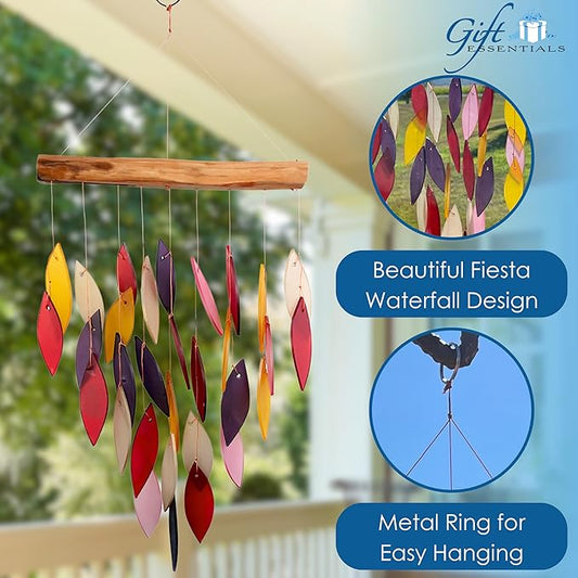 Blue Handworks Fiesta Waterfall Glass and Driftwood Chime, Sandblasted Glass and Found Wood Handcrafted Wind Chime