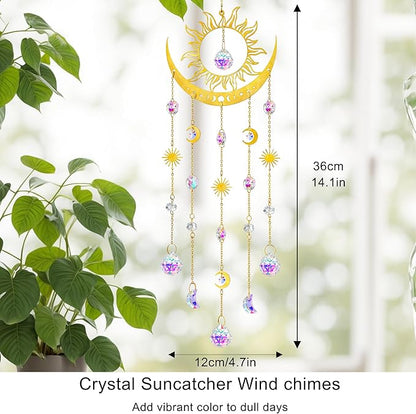H&D HYALINE & DORA Sun and Moon Suncatcher Crystal Wind Chimes for Hanging Outdoor Indoor Glass Window Hanging Prisms for Garden Backyard Ceiling Room Decor