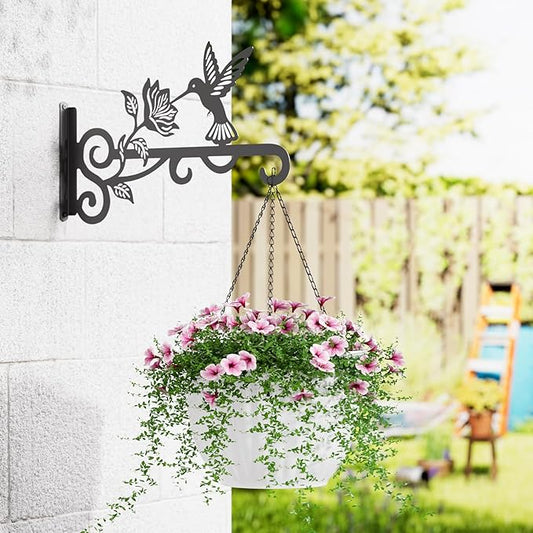 2-Pack Aesthetic Plant Hangers Outdoor – 10 Inch Metal Hanging Plant Bracket with Beautiful Hummingbird Pattern – Anti Rust Plant Hooks for Hanging Plants, Bird Feeder, Windchime, Lantern
