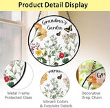 TNUW Grandma's Garden Stained Glass Window Hanging, Grandma Gifts from Grandkids Sun Catchers Indoor Window Glass Round Wall Art Decor, Grandmother Gifts Wall Hanging Decorations, 7.9＂x7.9＂