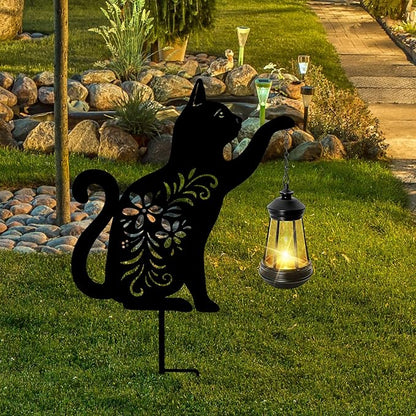 Bshine Cat Solar Light Outdoor Garden Decoration, Waterproof Metal Stake Black Outdoor Statue Lantern, Lawn Ornaments for Yard, Path, Patio, Sculpture Black Cat Memorial Gift