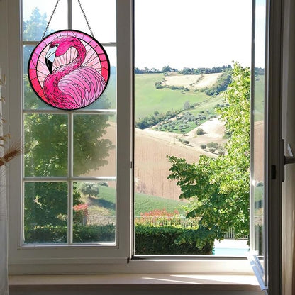 Flamingo Stained Glass Window Hanging 7.87inch Bird Light Sun Catcher Gifts for Women Wall Decor Handmade Flamingo SunCatcher Decoration for Garden Home Decor