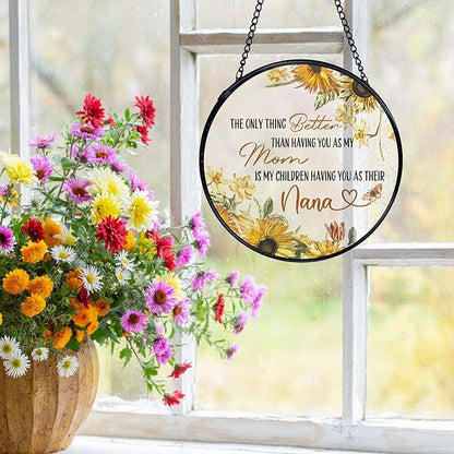 Nana Gifts Suncatchers Stained Glass Window Hanging, Mom Nana Gifts for Mother's Day, Sunflower Sun Catchers Indoor Window, Gift for Mother Grandma, 7.9x7.9in