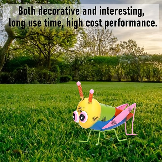 Iron Grasshopper Garden Ornament, Metal Sculpture for Outdoor Patio Lawn Decor, Hand - Painted Anti - Animal Figurine with Vivid Colors for Yard and Home Decoratio (Yellow)