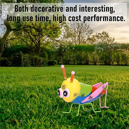 Iron Grasshopper Garden Ornament, Metal Sculpture for Outdoor Patio Lawn Decor, Hand - Painted Anti - Animal Figurine with Vivid Colors for Yard and Home Decoratio (Yellow)