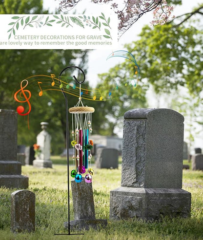 Cemetery Grave Wind Chime with Shepherds Hook, Headstones Windchime for Grave, Grave Decorations Memorials Sympathy Gifts for Loss of Loved Ones