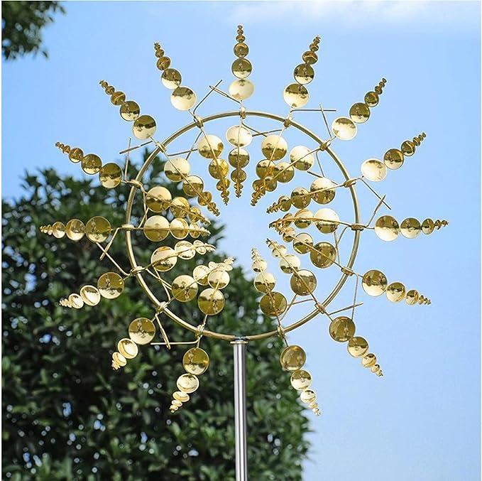 Gold Metal Weathervane, 12 Inch Outdoor Metal 3D Weathervane, Stainless Steel Hanging Wind Catcher, Garden Decorative Stake, Kinetic Art Sculpture for Outdoor Decoration