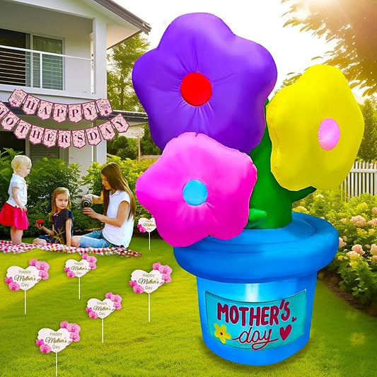 5FT Mother's Day Inflatable Flowers Decoration,Built-in LED Lights for Spring Yard Garden Lawn Indoor Outdoor Holiday Party Easter Mother's DayDecor