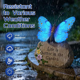 Solar LED Butterfly Garden Statue with Sparkling Light-Up Wings - Outdoor Yard Patio Decor Figurine, for Women Mom Grandma (Blue)