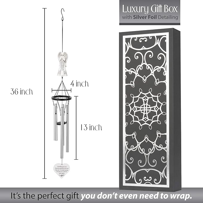 Memorial Wind Chimes with Celtic Angel & Heart - Goodbyes are Not Forever - Sympathy Gift for Loss of a Loved One
