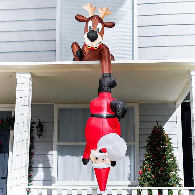 Joiedomi Hanging Christmas Inflatables Decoration, Christmas Inflatable Reindeer and Climbing Santa, Blow Up Santa with Build-in LED for Xmas Party Indoor, Outdoor, Yard, Garden, Lawn Decor