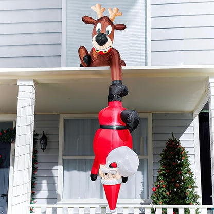 Joiedomi Hanging Christmas Inflatables Decoration, Christmas Inflatable Reindeer and Climbing Santa, Blow Up Santa with Build-in LED for Xmas Party Indoor, Outdoor, Yard, Garden, Lawn Decor