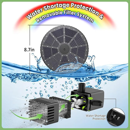 Yzert Remote Solar Fountain Adjust Spray Height with Fantastic Colorful Lights, 2026 6W Solar Bird Bath with 4000 mAh Battery, Solar Water Fountain Pump for Outdoor, Garden Decor, Pond, Pool (54LEDs)