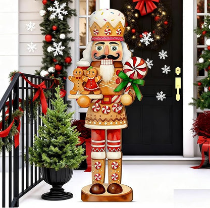 Winter Snowman Porch Sign Wooden Porch Decor Winter Christmas Nutcracker Snowman Front Door Welcome Standing Sign for Xmas Farmhouse Outdoor Yard Wall Hanging Decorations(40 Inch,Nutcracker)
