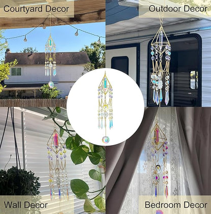 Crystal Sun Catcher Hanging Suncatchers Glass Prisms Wind Chime Room Decor for Garden Home Windows Decoration (Colorful Crystal)