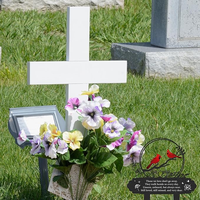 Rngmsi Cardinal Grave Decorations for Cemetery, Metal Memorial Stakes Grave Decorations for Loss of Mother Father Cardinal Decor Plaques Markers for Cemetery Humans Outdoor Yard Garden