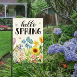 Hello Spring Garden Flag for Outside,Spring Flowers Garden Flag,Seasonal Floral Yard Lawn Porch Flags for Outdoor Decorations 12x18 Inch Double Sided