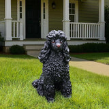 Black Poodle Garden Statue with Solar Lantern - 14.4" Large Dog Outdoor Decor with Double-Sided "Welcome/On Patrol" Sign, Waterproof Resin Puppy Figurine for Yard, Porch, Patio, Pet Memorial Gift