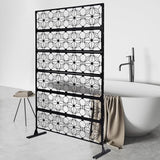 Metal Privacy Screen, 72" H x 44" W Freestanding Privacy Screens, Patio Decorative Metal Fence Panels with Stand, Portable Divider Screens, for Backyard/Patio/Deck (Black-Print, 72''H×44''W)