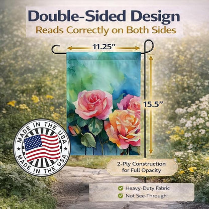 Caroline's Treasures New York Roses in Watercolor Garden Flag Mailbox Flag Decorative Yard Flag Banner Outside Patio Artwork Yard Flower Beds, Garden Size, Multicolor