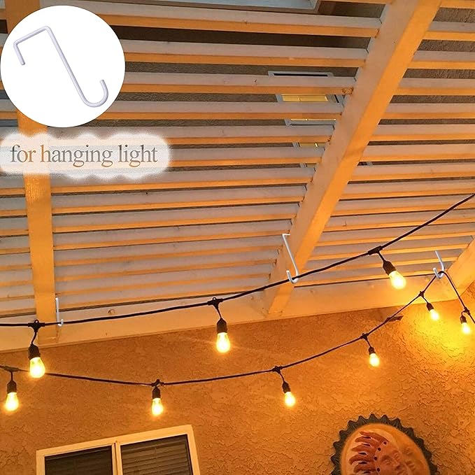DINGEE Vinyl Fence Hooks 2x6 inch, Patio Light Hangers - 4 Pack White Powder Coated Steel Fence Hooks for Hanging Plants, Planters, Bird Feeders, Lights