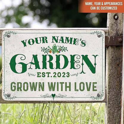Personalized Metal Signs with Name Made in USA Custom Vintage Garden Sign Waterproof Vintage Decorative Metal Print for Wall Decor Customized Home Garden Ideas Gifts Artwork Prints for Yard Ourdoor