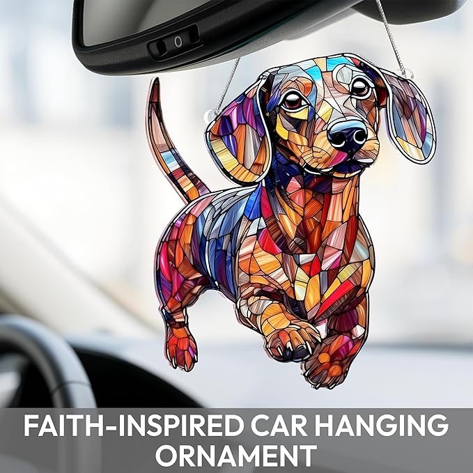 Colorful Dogs Acrylic Suncatcher Ornament for Window Decor, Acrylic Suncatcher Window Hanging Decor, Dog Lovers Gifts for Women, Dogs Christmas Ornaments for Tree Hanging (Dachshund)