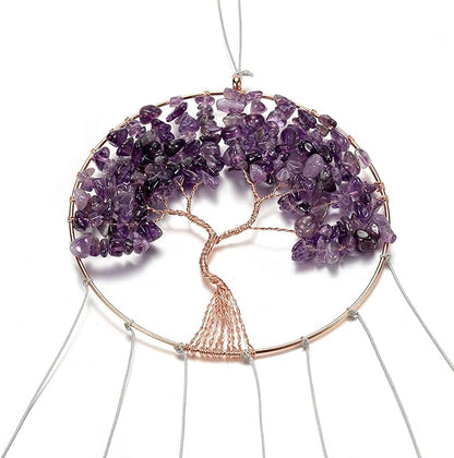 Yoption Amethyst Tree of Life Memorial Wind Chime, Natural Crystal Agate Slices Windchimes for Indoor Outdoor Decoration Ornament, 15.7-17.7 inch
