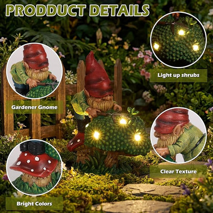 EXYGLO Solar Gnome Garden Decor Statue, 7.4" Gnome Gardener Outdoor Funny Decoration for Lawn, Patio, Yard, and Unique Housewarming, Birthday Ornament Gift for Mother, Friend, Family