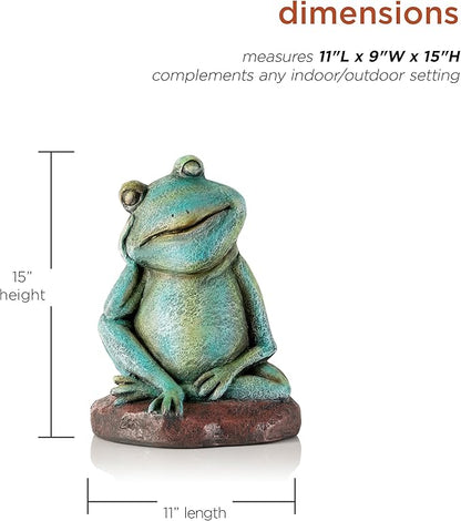 Alpine Corporation ZEN722 15" Thinking Frog Garden Statue – Whimsical Indoor/Outdoor Decorative Figurine, Durable Weather-Resistant, Charming Lawn or Tabletop Décor