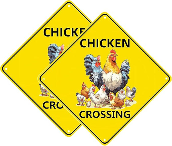 Chicken Crossing, Chicken Coop Signs for Chicken Crossing Bundle 2 Pieces Nene Crossing Farmhouse Wall Decor Garage Retro 12X12 Inch