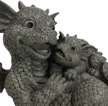 Ebros Garden Dragon Family Mommy and Me Time Statue 8" Long Cute Baby On Mother's Bosom Dragons Faux Stone Resin Finish Figurine Fantasy Home Decor