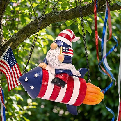 TERESA'S COLLECTIONS 4th of July Gnome Rocket Decorations, Memorial Day Hanging Ornament for Home, USA 250th Anniversary Patriotic Resin Independence Day Gift for Women, Indoor Outdoor Wall Decor 8"
