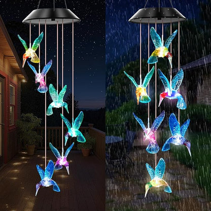 WENANA Blue Hummingbird Solar Wind Chimes Color Changing Lights Outdoor, Best Gifts for Mom Grandma Women Wife Aunt Daughter Sister, Unique Mobile Wind Chime, Gardening Yard Decorations