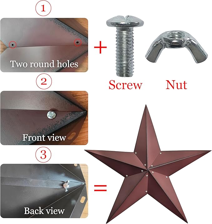 VIVICOMFY 24" Rustic Metal Barn Star Wall Decor-Handmade Red Barn Stars Indoor or Outdoor Decoration,Star for Outside Texas Stars Art Vintage Western Country Home Farmhouse Wall art Décor