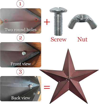 VIVICOMFY 36" Large Barn Star-Red Black Barn Star Outdoor Decoration-Metal Stars for Outside Texas Stars Art Rustic Vintage Western Country Home Farmhouse Primitive House Decor- Primitive Wall Décor