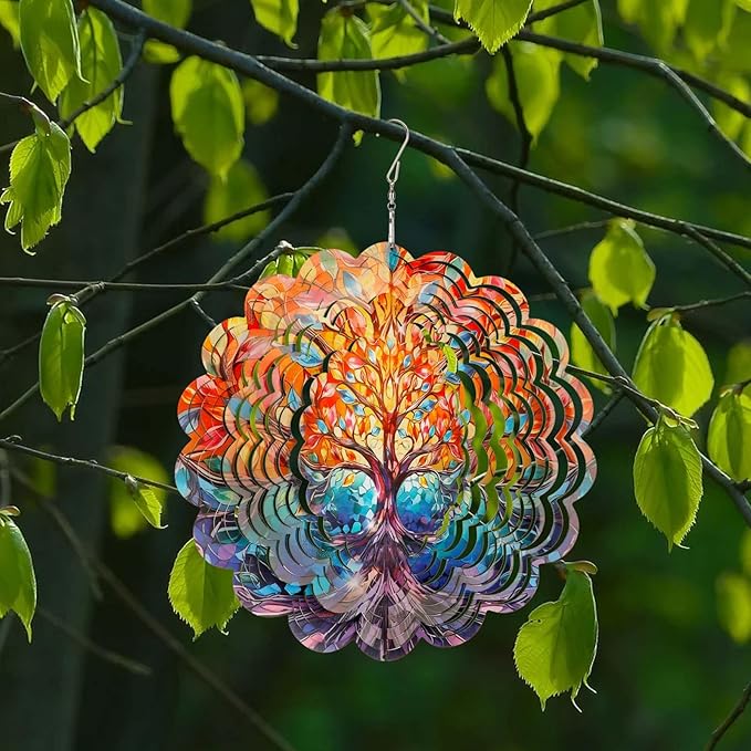 Wind Spinner-3D Stainless Steel Hanging Wind Catchers Kinetic,Hanging Ornament Outdoor Wind Spinner,12Inch Wind Spinners Outdoor Hanging for Gardens and Courtyards (Tree)
