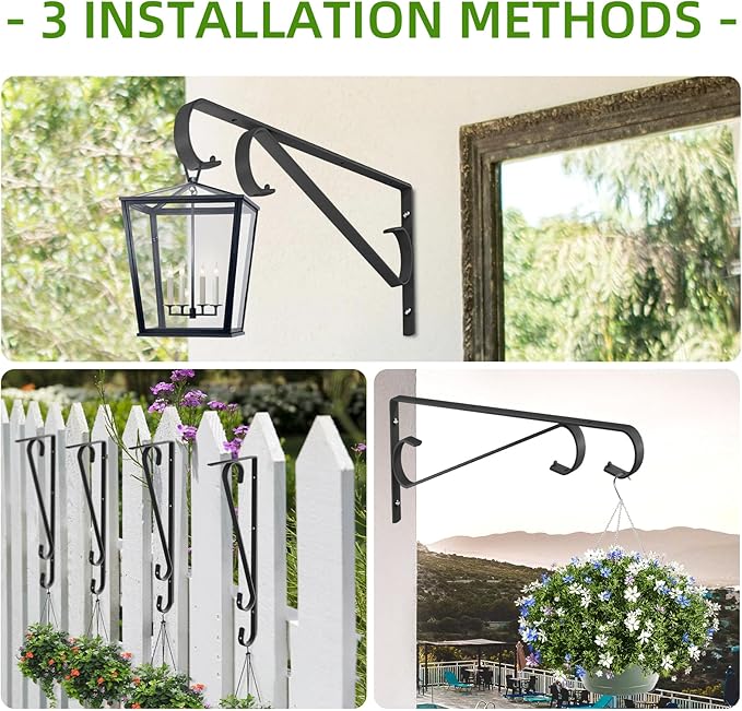Plant Hangers Outdoor，2 Pack 15.4 Inch Plant Wall Hanger,Heavy Duty Plant Hooks for Wall,Hanging Plant Bracket for Bird Feeders, Planters, Lanterns, Wind Chimes,Black