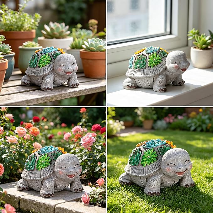 mocosa Solar Garden Statues Turtle and LED Lights Birthday Gifts for Women Mom Grandma Solar Outdoor Cat Decor for Outside,Outdoor Solar Lights for Yard, Garden and Patio, Unique Gift for Women