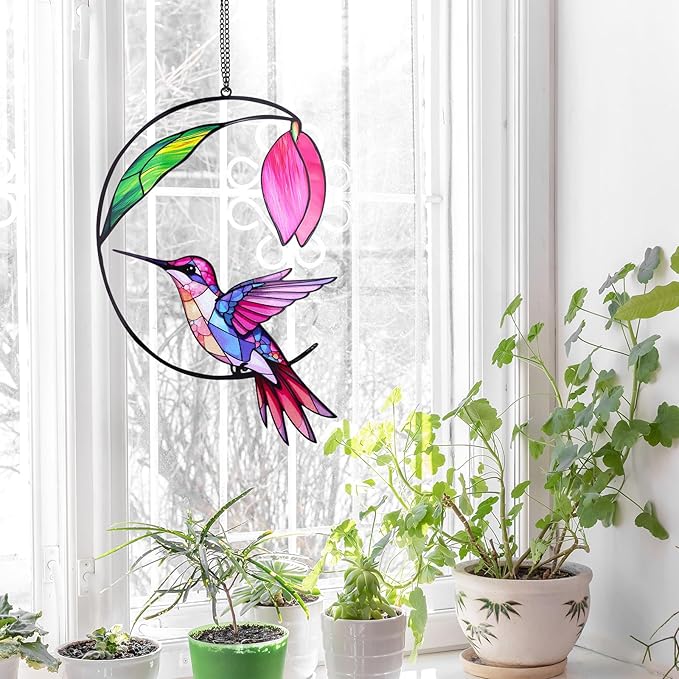 Hummingbird Gifts for Women, Hummingbird Sun Catcher for Window Hanging, for Mom Grandma Bird Lovers, Spring Suncatcher Garden Decor for Indoor Outdoor Windows