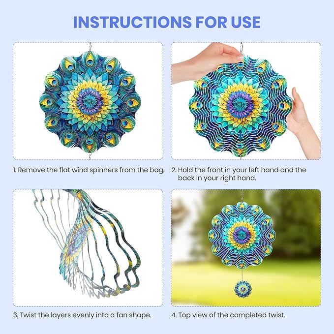 MXJSUA Mandala Wind Spinners for Indoor Outdoor Garden Decoration, 12 Inch Mandala Flowers Stainless Steel Hanging Wind Spinners Ornaments Crafts for Gifts