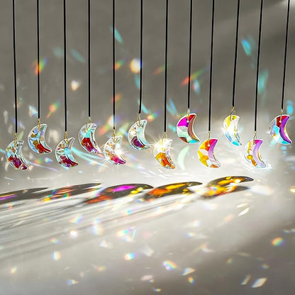 H&D HYALINE & DORA 12pcs 1.1"/30mm Crystal Suncatcher Prism Suncatchers for Windows Hanging AB Color Glass Moon Sun Catcher Pendants Rainbow Maker for Home Room Indoor Windows Decor