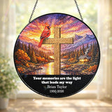 Personalized Cardinal Memorial Cross Stained Glass, Religious Crystal Window Hanging, Memorial Suncatcher for Loss of Loved One, Christian Sympathy Gift for Nana Grandpa, Cross Garden Decor