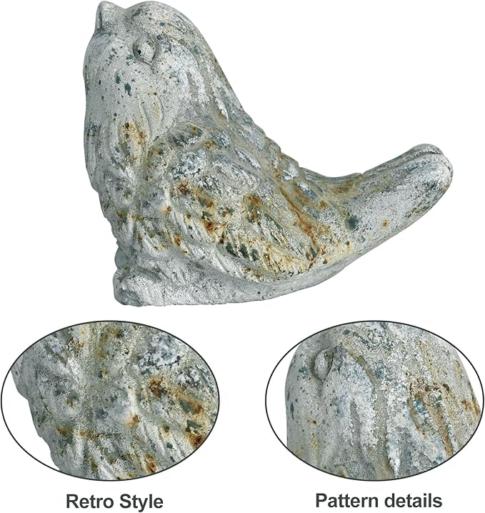 Z&Z ornamentorum Outdoor Bird Statues Decor Figurines for Home Cement Bird Sculpture for Patio Yard Lawn Ornament, 2 Style/Set,Indoor Outdoor Stone Decorations Statue
